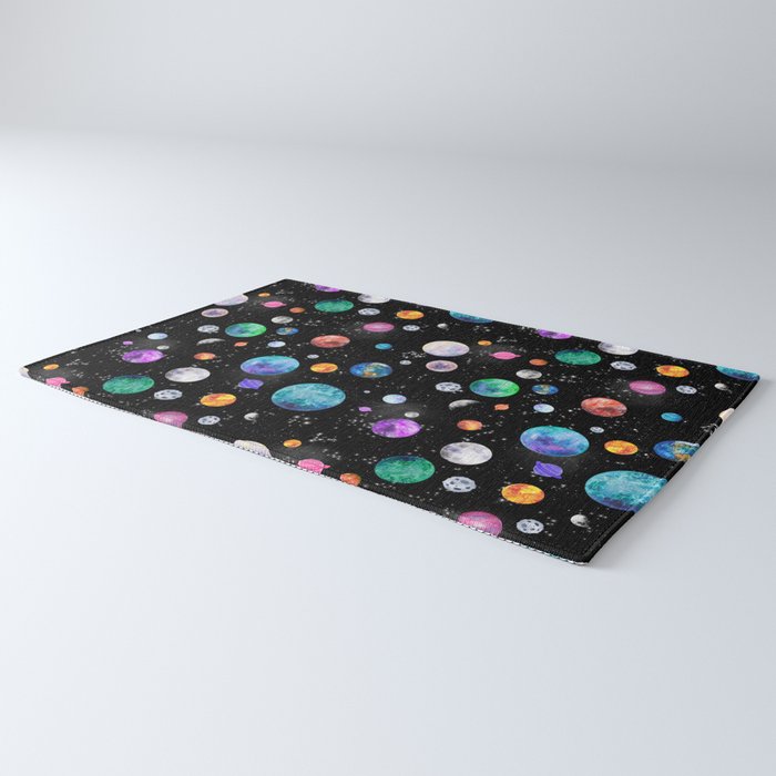 Outer Space Planets Watercolor Galaxy Rug Gallery Image 3