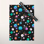 Outer Space Planets Watercolor Galaxy Wrapping Paper Gallery Image 1