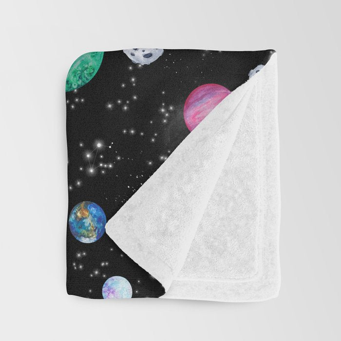 Outer Space Planets Watercolor Galaxy Throw Blanket Gallery Image 3