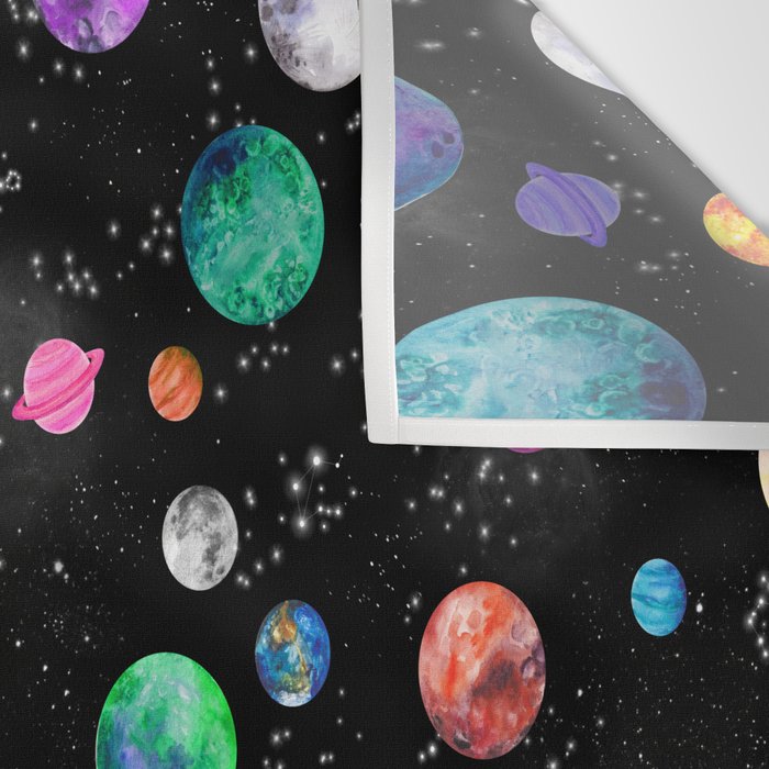 Outer Space Planets Watercolor Galaxy Wall Tapestry Gallery Image 3