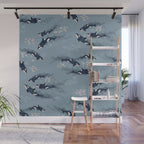 Orca in Motion / blue-gray ocean pattern Wall Mural Gallery Image 1