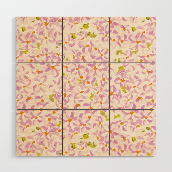 Pink brush stroke flowers Wood Wall Art Gallery Image 1