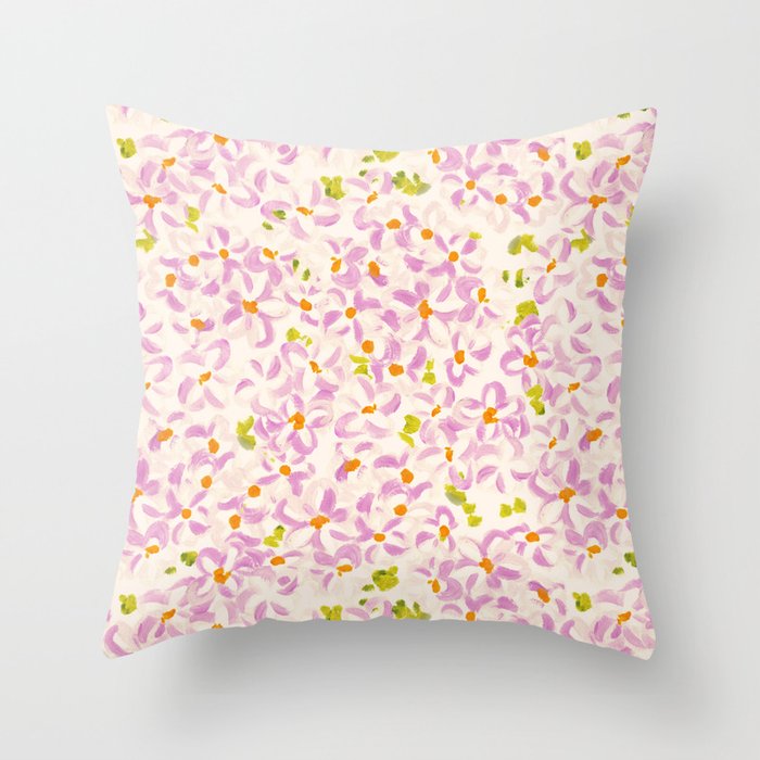 Pink brush stroke flowers Throw Pillow Gallery Image 6