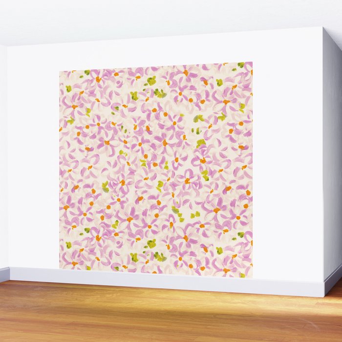 Pink brush stroke flowers Wall Mural Gallery Image 2