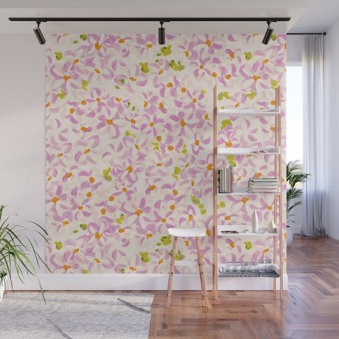 Pink brush stroke flowers Wall Mural Gallery Image 1
