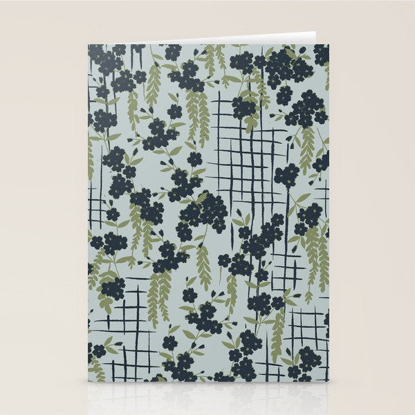 Blue floral with checks Stationery Card Gallery Image 2
