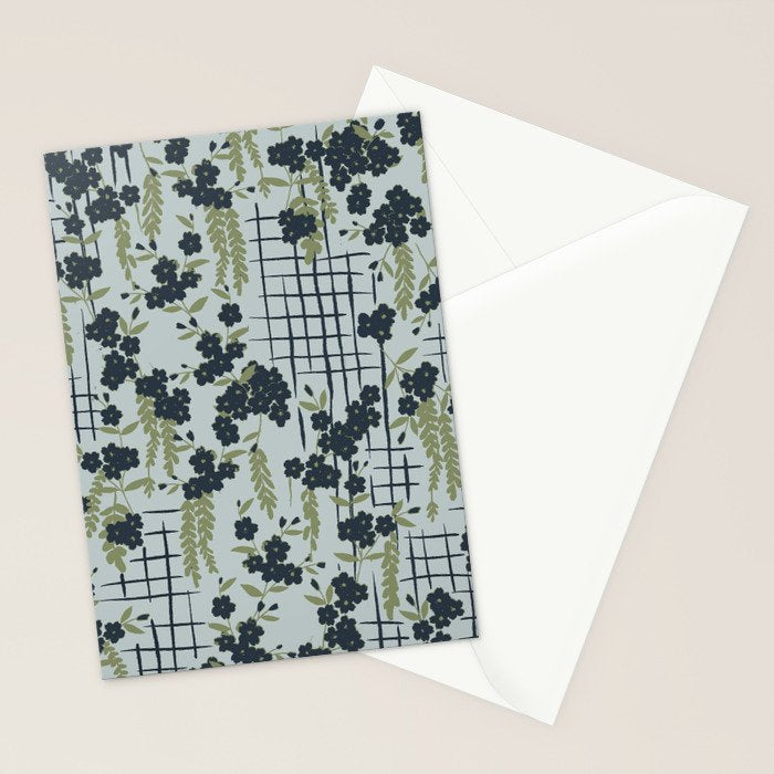Blue floral with checks Stationery Card Gallery Image 2