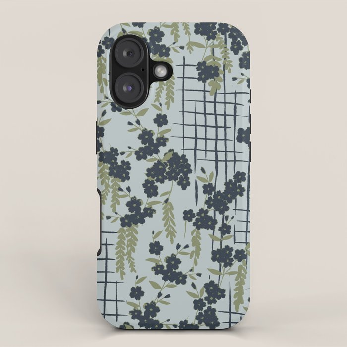 Blue floral with checks iPhone Case Gallery Image 1