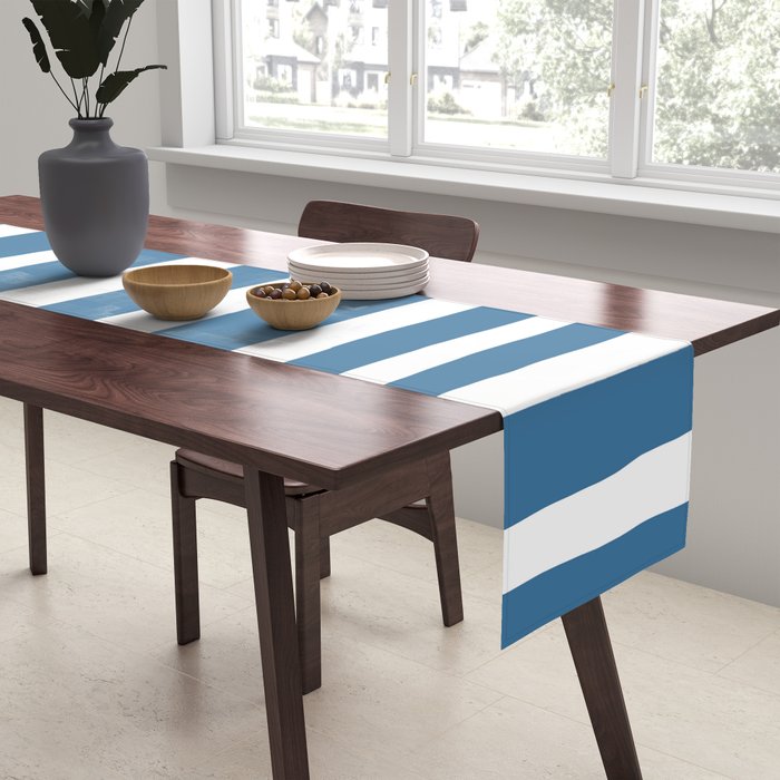 Ocean Stripes, Abstract, Blue and White, Striped Pattern Table Runner Gallery Image 2