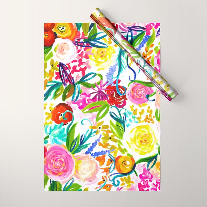 Bright Colorful Floral painting Wrapping Paper Gallery Image 1