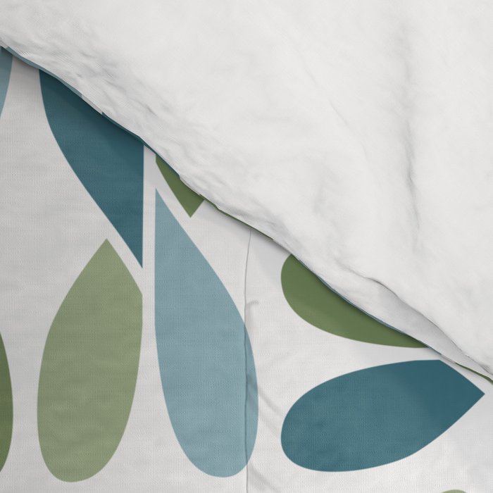 Retro Mid Century Modern Abstract Leaf Pattern Teal Blue Dill Green Comforter Gallery Image 4