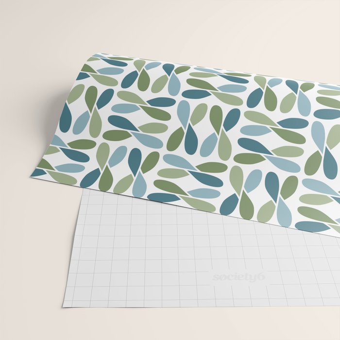 Retro Mid Century Modern Abstract Leaf Pattern Teal Blue Dill Green Wrapping Paper Gallery Image 2
