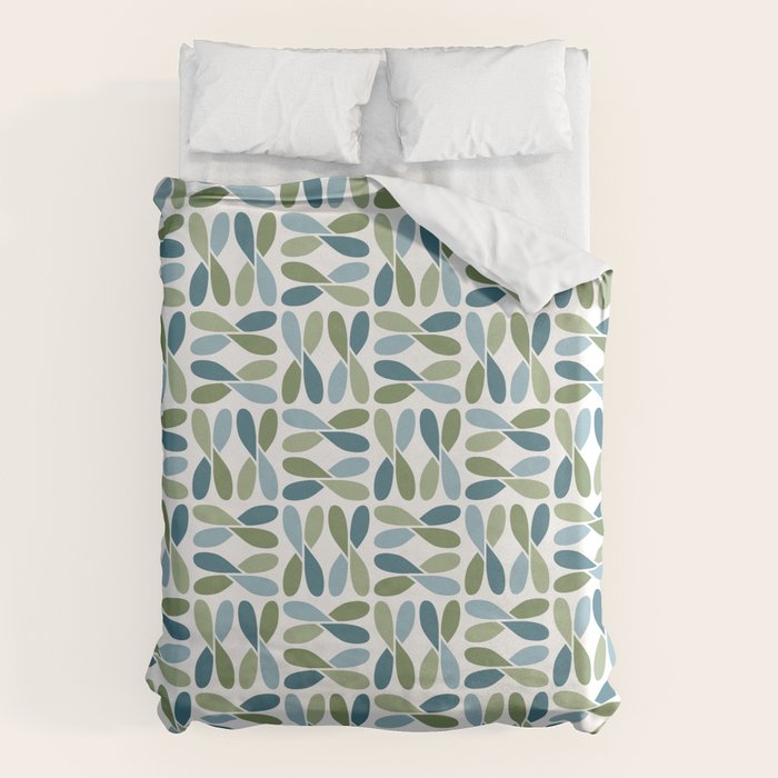 Retro Mid Century Modern Abstract Leaf Pattern Teal Blue Dill Green Duvet Cover Gallery Image 1