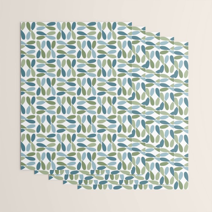 Retro Mid Century Modern Abstract Leaf Pattern Teal Blue Dill Green Wrapping Paper Gallery Image 3