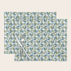 Retro Mid Century Modern Abstract Leaf Pattern Teal Blue Dill Green Placemat Gallery Image 1