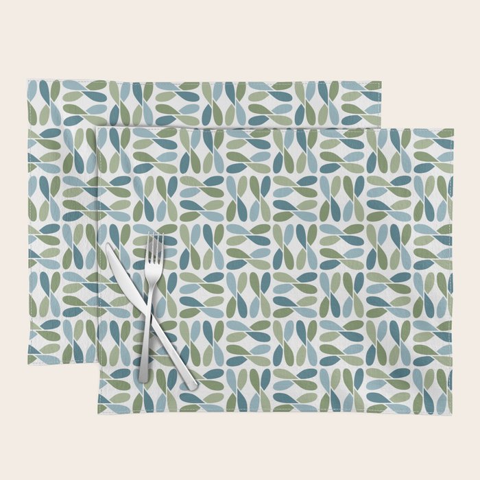 Retro Mid Century Modern Abstract Leaf Pattern Teal Blue Dill Green Placemat Gallery Image 1