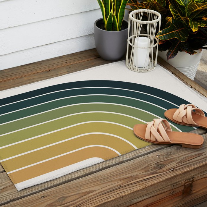Gradient Arch XXVI Green Tones Mid Century Modern Rainbow Outdoor Rug Gallery Image 2