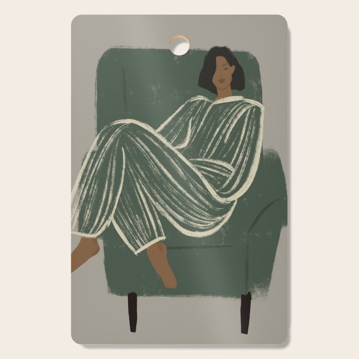  portrait of a woman in a striped suit and a green chair Cutting Board Gallery Image 1