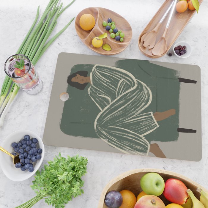 portrait of a woman in a striped suit and a green chair Cutting Board Gallery Image 2