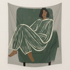  portrait of a woman in a striped suit and a green chair Wall Tapestry Gallery Image 4