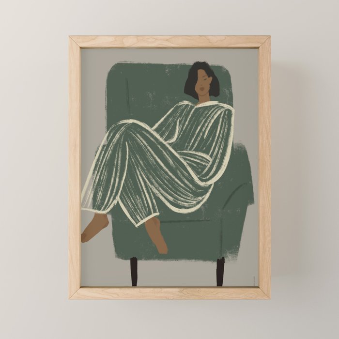  portrait of a woman in a striped suit and a green chair Mini Art Print Gallery Image 1