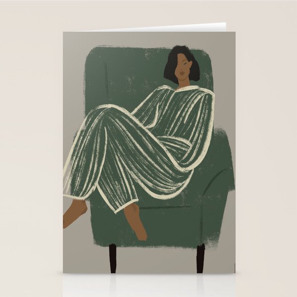  portrait of a woman in a striped suit and a green chair Stationery Card Gallery Image 2