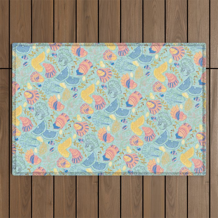 Coastal Oysters on the Beach in Seafoam Green Outdoor Rug Gallery Image 1
