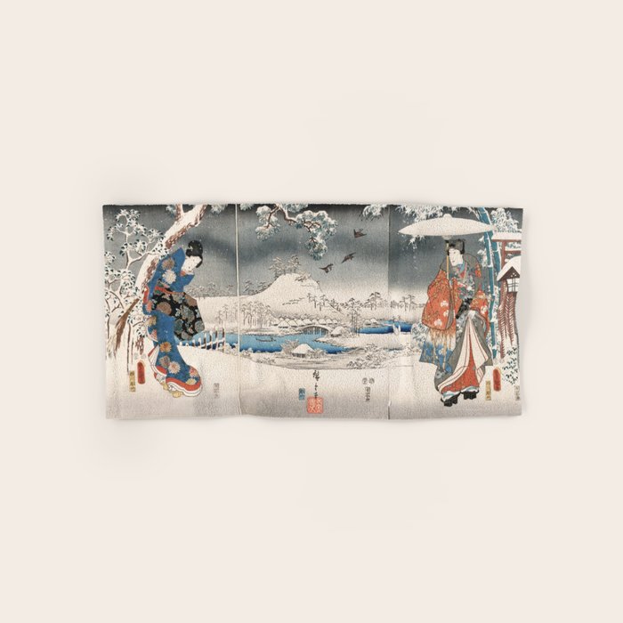 Japanese Vintage Kunisada Hiroshige Snowy Landscape Bath Towel Gallery Image 1