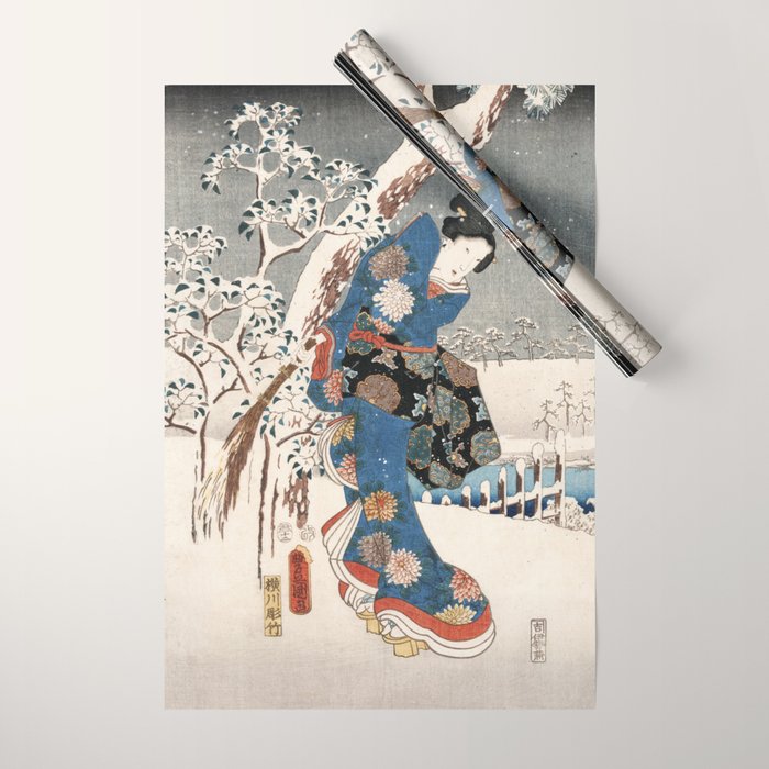 Japanese Vintage Kunisada Hiroshige Snowy Landscape Wrapping Paper Gallery Image 1
