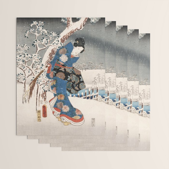 Japanese Vintage Kunisada Hiroshige Snowy Landscape Wrapping Paper Gallery Image 3