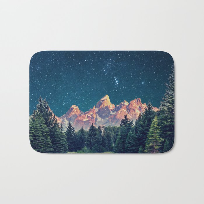Grand Teton National Park Mountains Stars Night Sky Print Bath Mat Gallery Image 1
