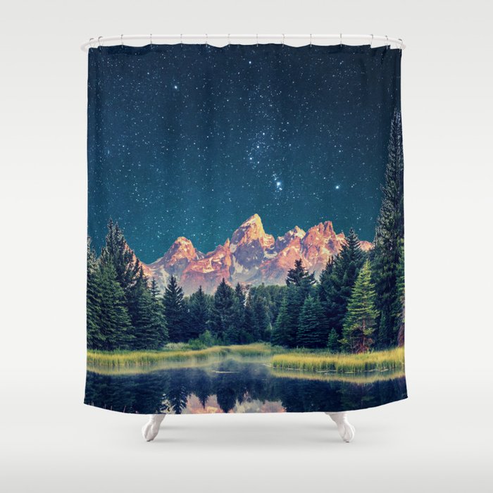 Grand Teton National Park Mountains Stars Night Sky Print Shower Curtain Gallery Image 1