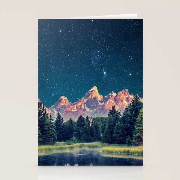 Grand Teton National Park Mountains Stars Night Sky Print Stationery Card Gallery Image 1