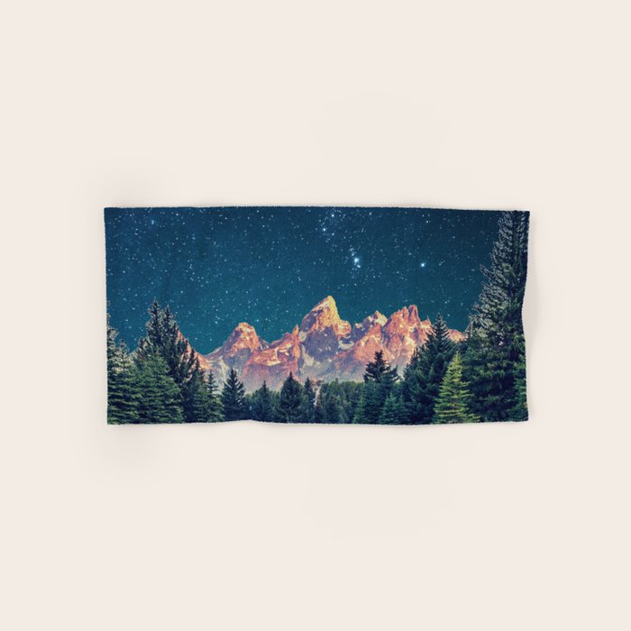 Grand Teton National Park Mountains Stars Night Sky Print Bath Towel Gallery Image 1