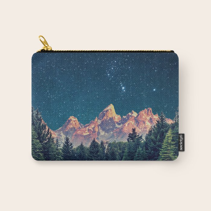 Grand Teton National Park Mountains Stars Night Sky Print Carry All Pouch Gallery Image 1