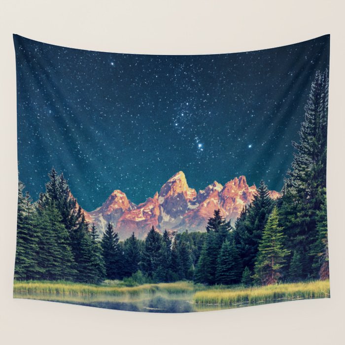 Grand Teton National Park Mountains Stars Night Sky Print Wall Tapestry Gallery Image 4