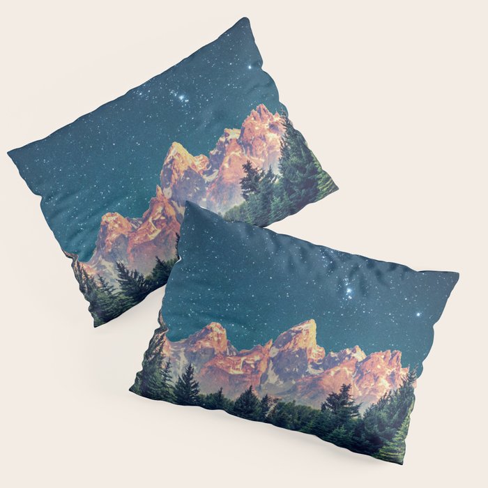 Grand Teton National Park Mountains Stars Night Sky Print Pillow Sham Gallery Image 1