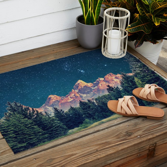 Grand Teton National Park Mountains Stars Night Sky Print Outdoor Rug Gallery Image 2