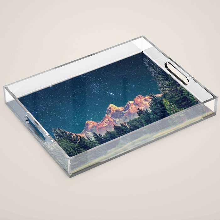 Grand Teton National Park Mountains Stars Night Sky Print Acrylic Tray Gallery Image 1