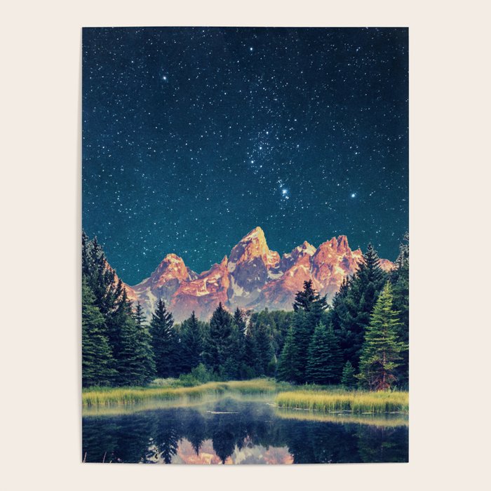 Grand Teton National Park Mountains Stars Night Sky Print Poster Gallery Image 1