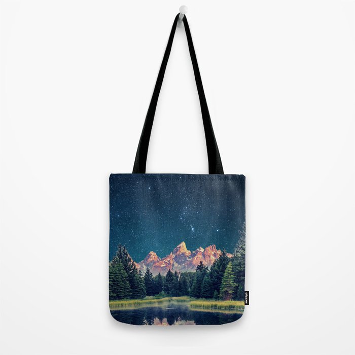 Grand Teton National Park Mountains Stars Night Sky Print Tote Bag Gallery Image 2