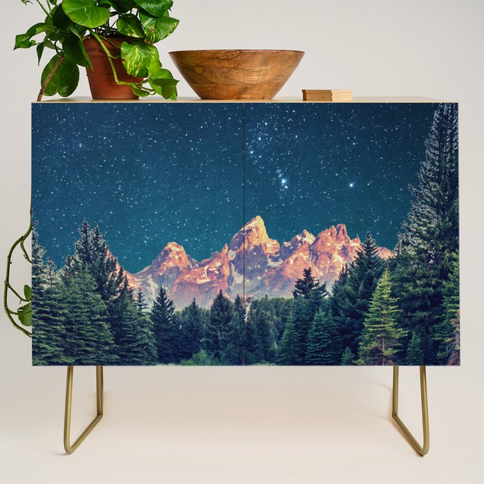 Grand Teton National Park Mountains Stars Night Sky Print Credenza Gallery Image 1