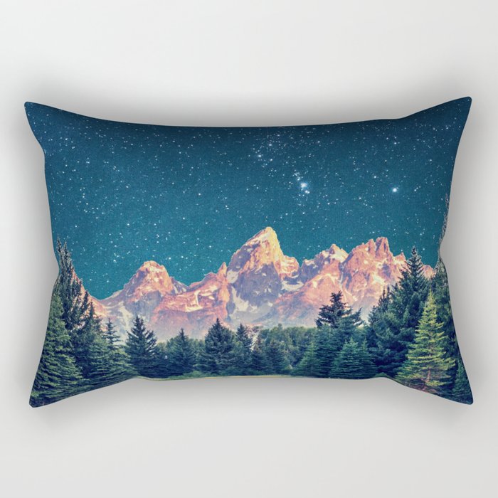 Grand Teton National Park Mountains Stars Night Sky Print Rectangular Pillow Gallery Image 2