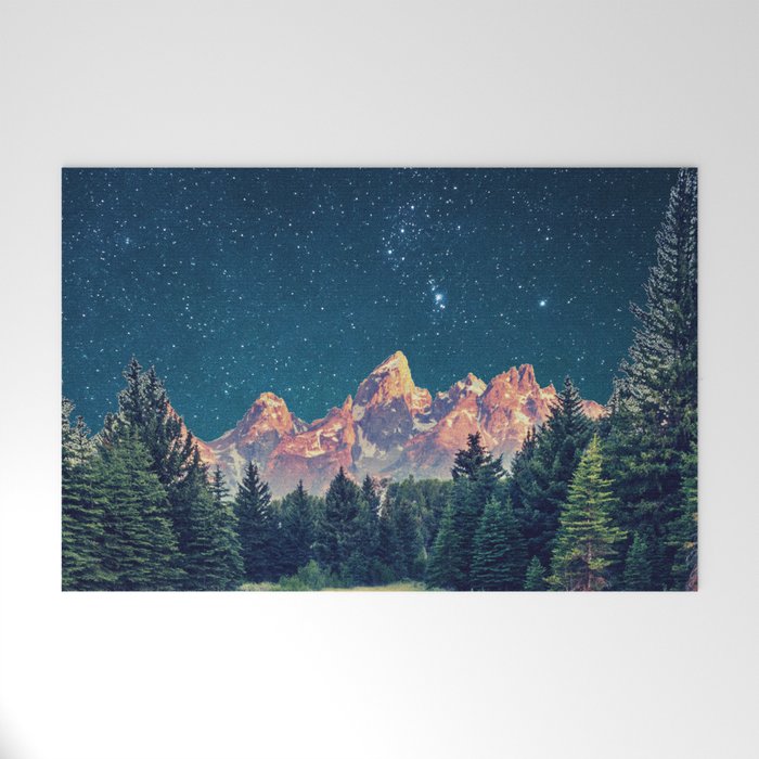 Grand Teton National Park Mountains Stars Night Sky Print Welcome Mat Gallery Image 1