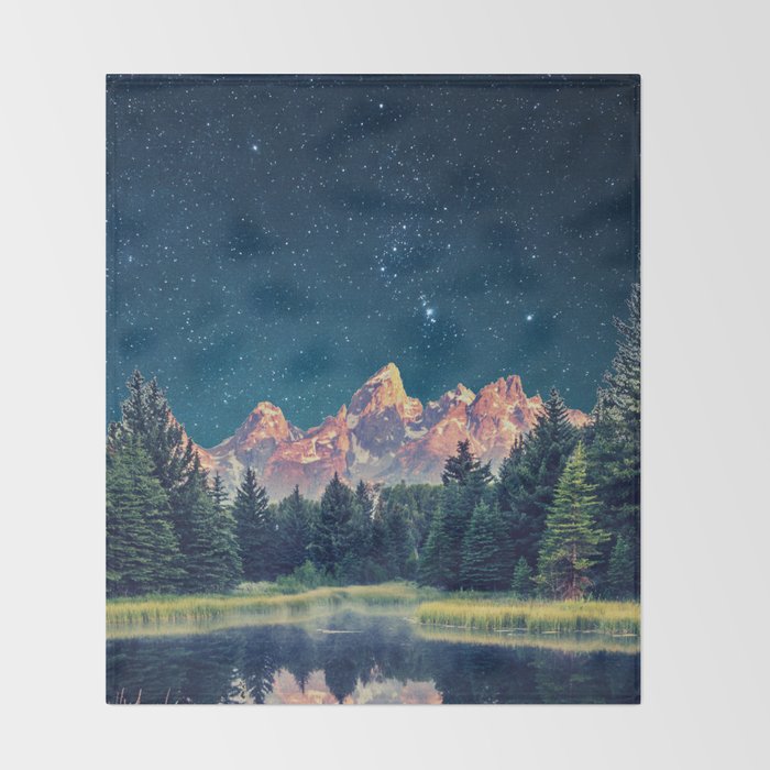 Grand Teton National Park Mountains Stars Night Sky Print Throw Blanket Gallery Image 2
