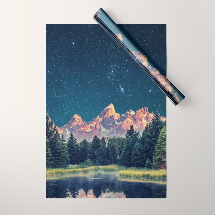 Grand Teton National Park Mountains Stars Night Sky Print Wrapping Paper Gallery Image 1