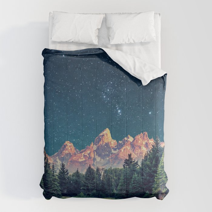Grand Teton National Park Mountains Stars Night Sky Print Comforter Gallery Image 1