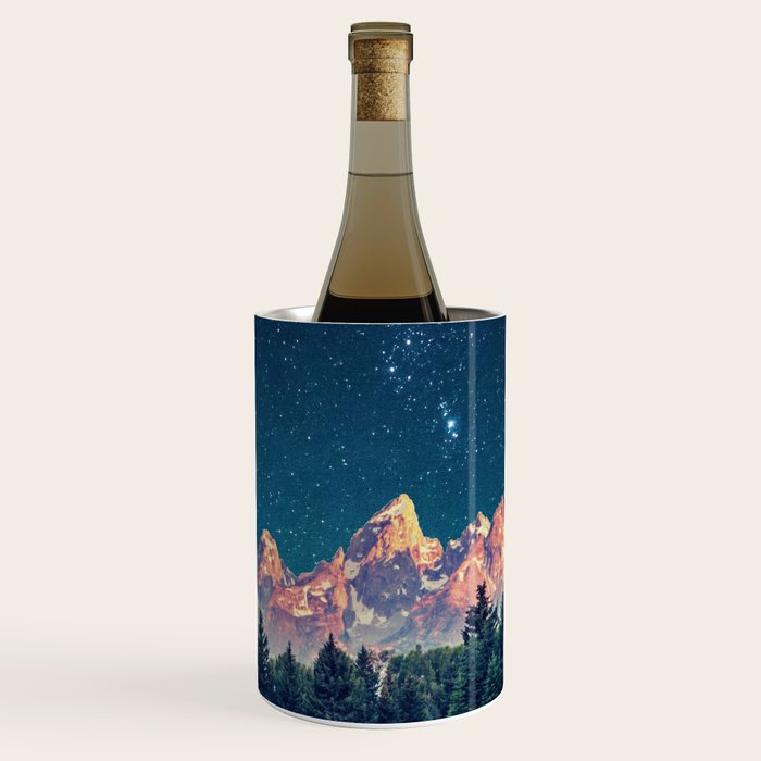 Grand Teton National Park Mountains Stars Night Sky Print Wine Chiller Gallery Image 1