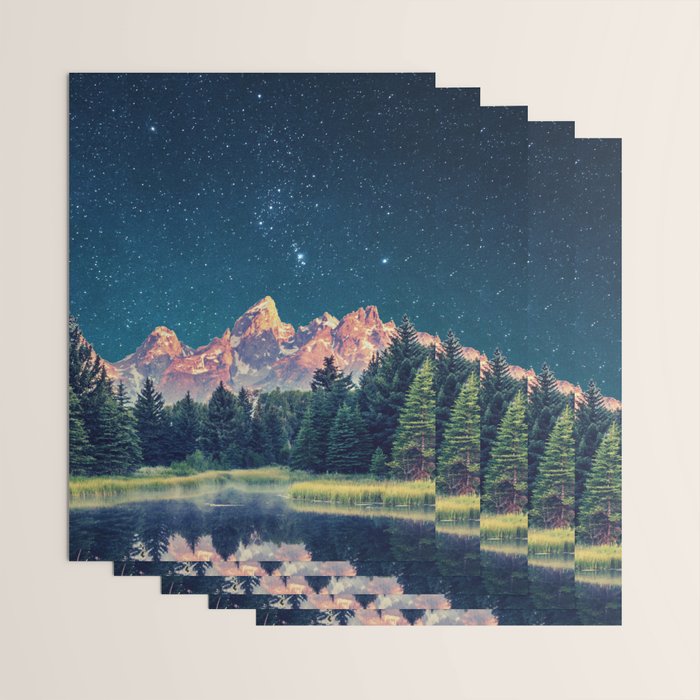 Grand Teton National Park Mountains Stars Night Sky Print Wrapping Paper Gallery Image 3