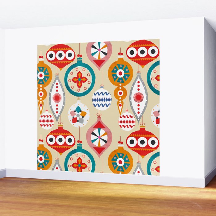 Retro christmas ornaments pattern Wall Mural Gallery Image 2